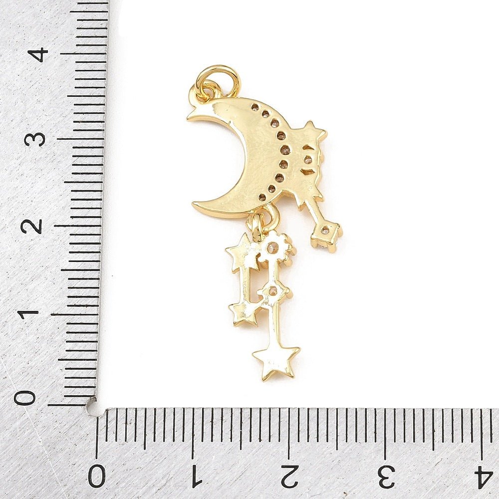 Måne vedhæng med emalje og Zirkonia sten, 18K Langtidsholdbar forgyldning(17x36x3mm) - Uniq Perler - 