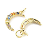 Måne Vedhæng Med Farvet Zirkonia Sten, 18K Forgyldt, 18x10mm - Uniq Perler - 2748432