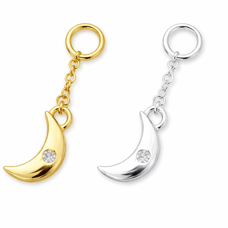 Måne Vedhæng Med Klar Zirkonia Sten, Forgyldt Sterling Sølv 925 Vedhæng, (6mm) - Uniq Perler - 114905