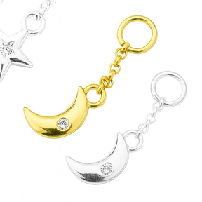 Mond Anhänger Mit Klarem Zirkonia Stein, Sterling Silber 925, (6mm) - Uniq Perler - 114031