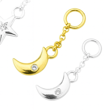 Måne Vedhæng Med Klar Zirkonia Sten, Sterling Sølv 925, (6mm) - Uniq Perler - 114031