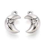 Måne Vedhæng Med Rhinsten - Antik Forsølvet (14,5x9,5x6mm) 6 stk. - Uniq Perler - 115549