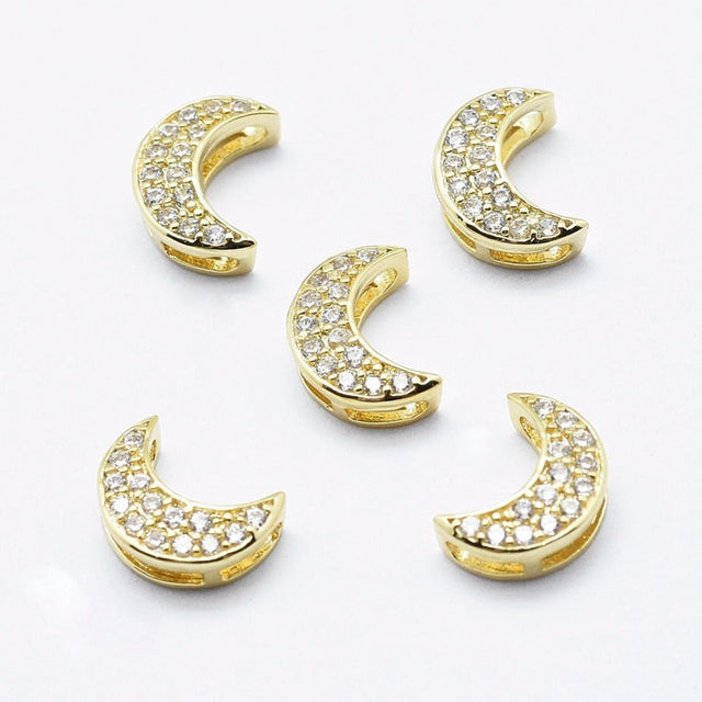 Måne Vedhæng – Med Zirkonia, 18K Forgyldt (8x6mm) - Uniq Perler - 