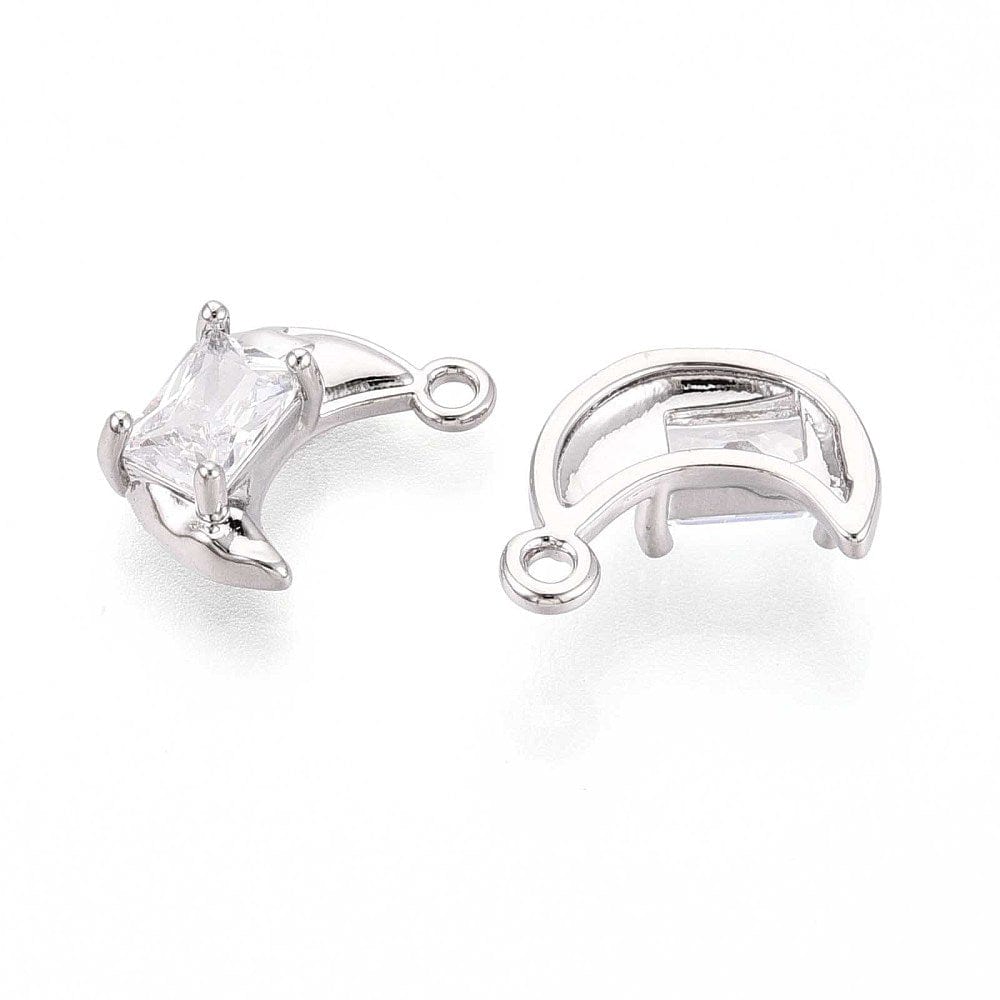 Måne Vedhæng Med Zirkonia - Platin Farvet (13x9x4mm) - Uniq Perler - 115810