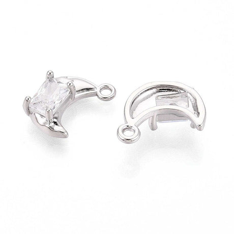 Måne Vedhæng Med Zirkonia - Platin Farvet (13x9x4mm) - Uniq Perler - 115810