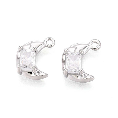 Måne Vedhæng Med Zirkonia - Platin Farvet (13x9x4mm) - Uniq Perler - 115810