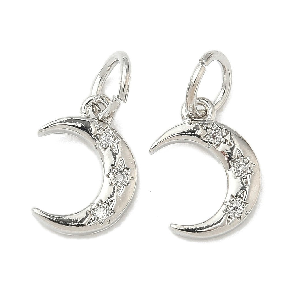 Måne Vedhæng Med Zirkonia Sten - Langtidsholdbar Platin (12,5x8,5mm) - Uniq Perler - 117705