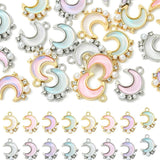 Måne Vedhæng – Platin Belagt, Med Rhinsten og Perler (18,5x13,5x4mm) 10 stk - Uniq Perler - 117507