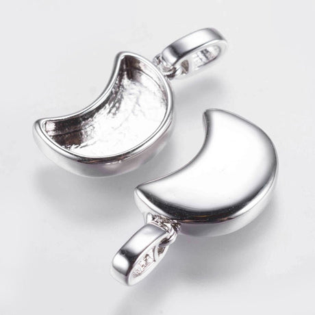 Måneformet Cabochonfatning, Langtidsholdbar Platinfarve (10.5x16.5x3mm) - Uniq Perler - 