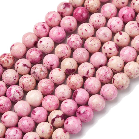 Marmor Perlestreng – Farvet, Pink, Runde Perler (6.5mm) - Uniq Perler - 