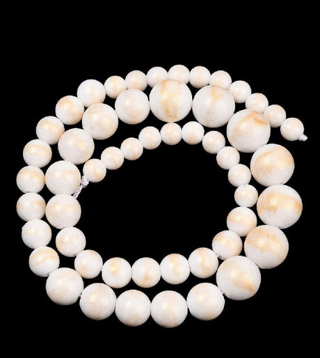 Mashan Jade Perler – Hvid, Gradueret-Runde (6~12mm) - Uniq Perler - 124958