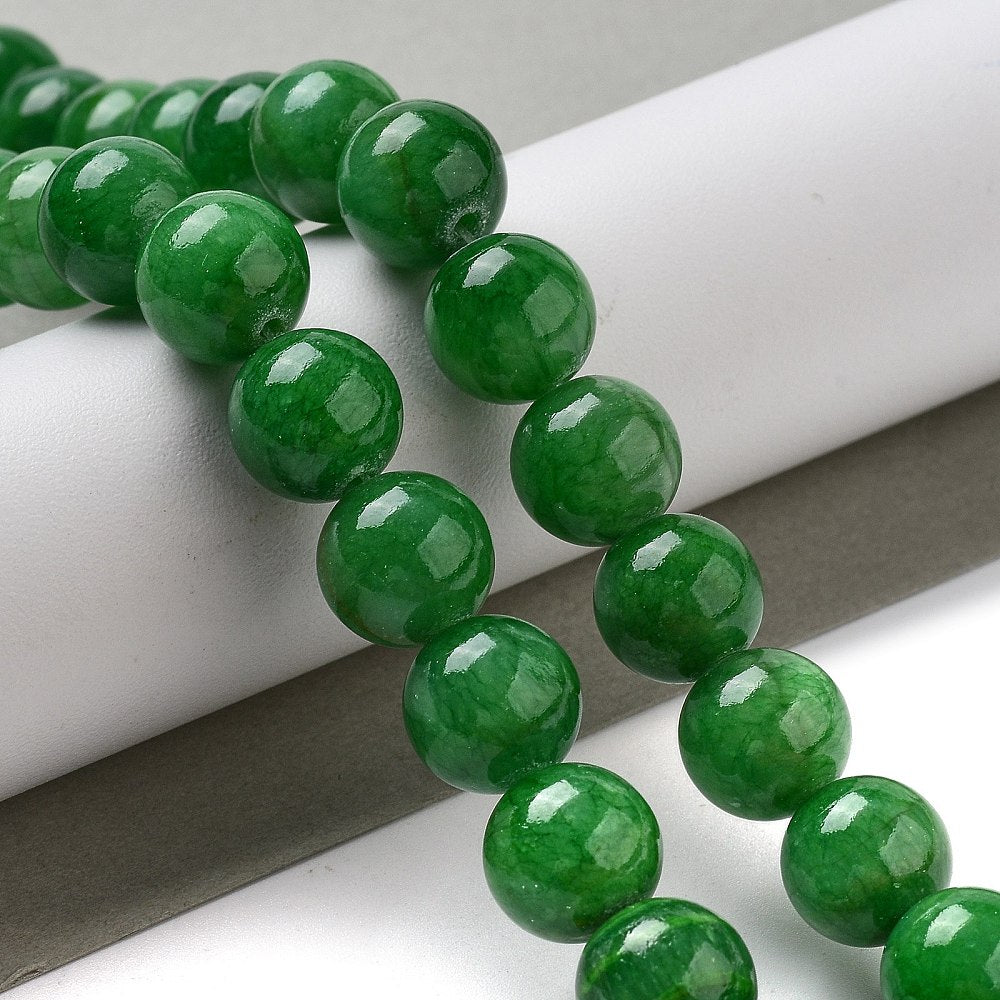 Mashan Jade Perler – Mørk Grøn, Runde (10mm) - Uniq Perler - 