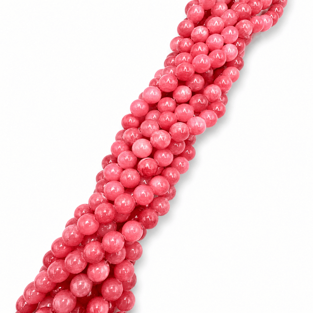 Mashan Jade Perler – Pink/rosa, Runde (8mm) - Uniq Perler - 121377