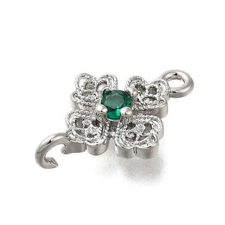 Mellemled – Grøn Zirkonia, Platin Farvet (15x10mm) - Uniq Perler - 114750