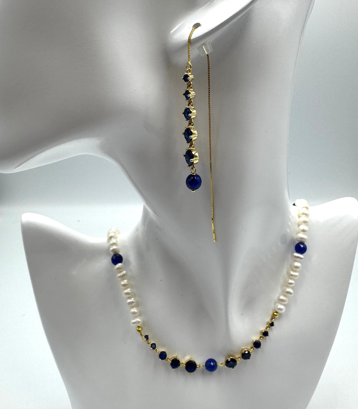 Mellemled/links Auktion K......Mellemled Med Blå Zirkonia Sten – 18K Forgyldt (36x7,5mm)