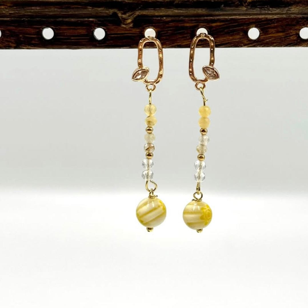 Mellemled Med Gul Natursten - Forgyldt Stål (26,5mm), 2 stk. - Uniq Perler - 115040