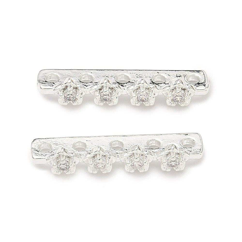 Zwischenglied mit kubischen Zirkonia – Blume, Versilbert Messing (19,5x5x3,5 mm) 2 Stück