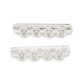 Zwischenglied mit kubischen Zirkonia – Blume, Versilbert Messing (19,5x5x3,5 mm) 2 Stück