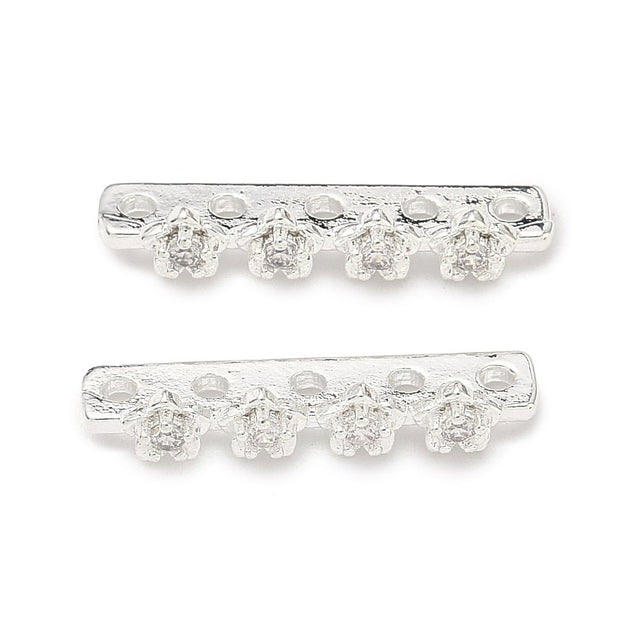 Zwischenglied mit kubischen Zirkonia – Blume, Versilbert Messing (19,5x5x3,5 mm) 2 Stück