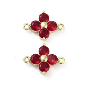 Zwischenglied mit rotem Zirkonia – 18K langlebig Vergoldet (13,5x10mm) 2 Stk. - Uniq Perler - 115277
