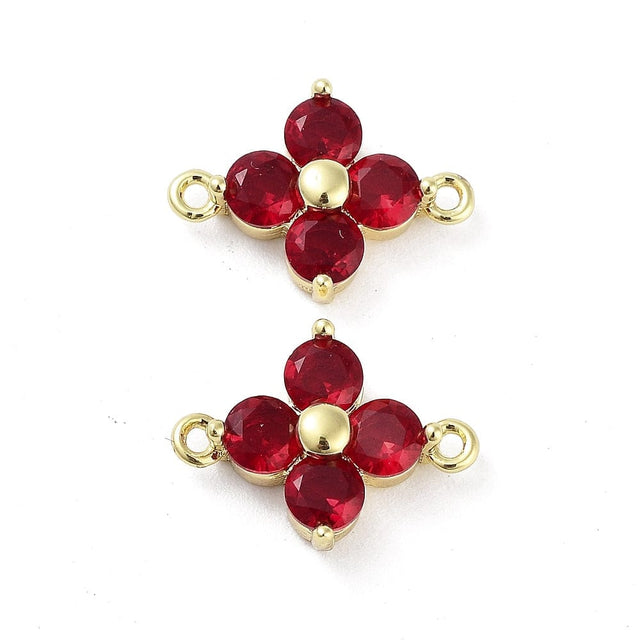 Mellemled Med Rød Zirkonia – 18K Langtidsholdbar Forgyldt (13,5x10mm) 2 stk. - Uniq Perler - 115277