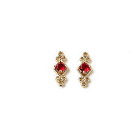 Intermediate Piece With Red Zirconia Stone, 18K Gold-plated, (16x6mm, 2 pcs.) - Uniq Perler - 