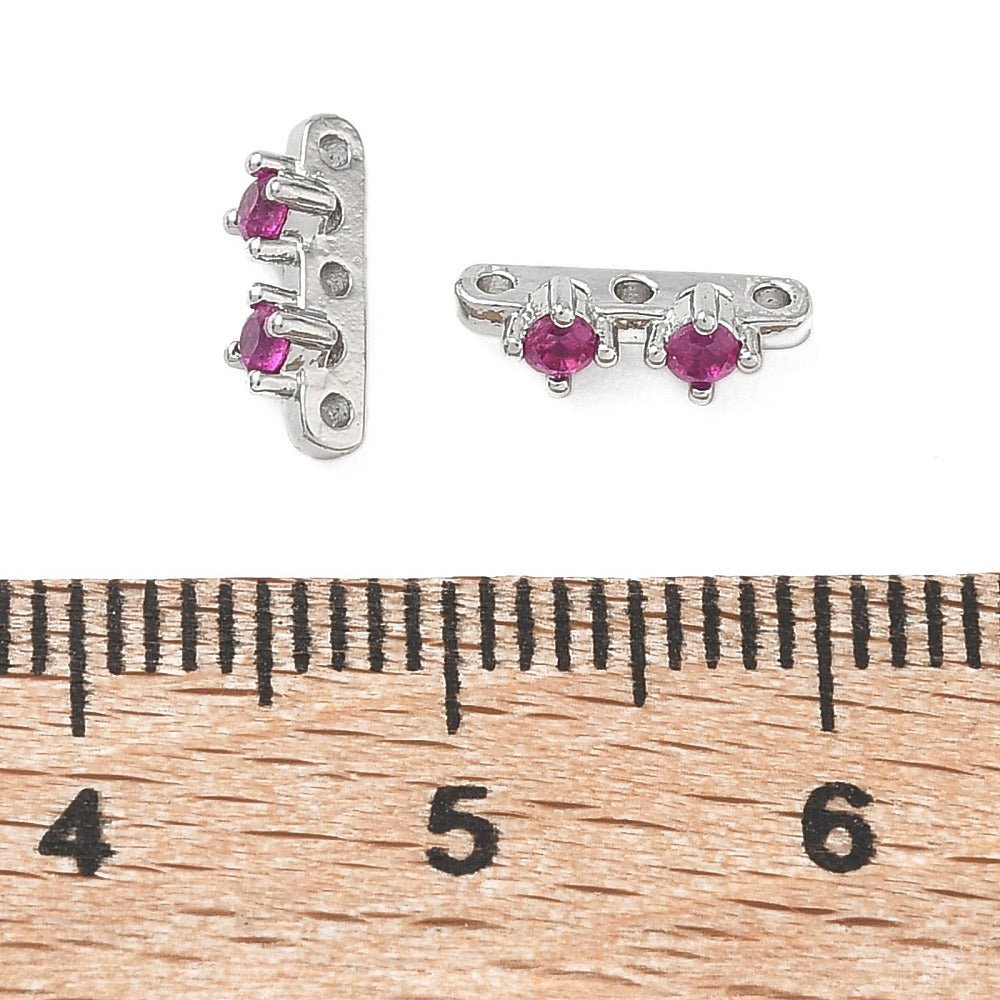 Mellemled Med Zirkonia – Platinbelagt Messing, 3 Huller (10x3,5x3,5mm) 2 stk. - Uniq Perler - 122601