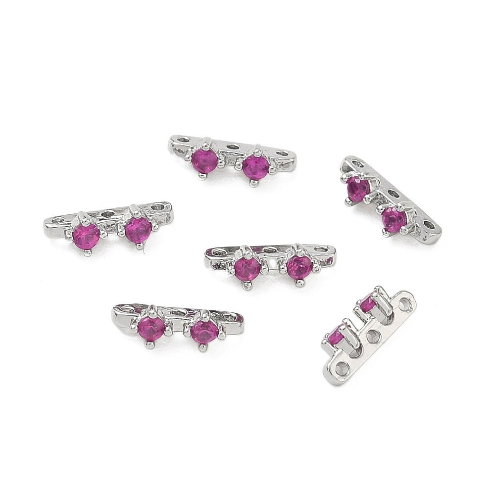 Mellemled Med Zirkonia – Platinbelagt Messing, 3 Huller (10x3,5x3,5mm) 2 stk. - Uniq Perler - 122601