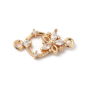 Intermediate Link With Zirconia Stones, Gold-plated, (16x8x3mm) - Uniq Perler - 113225