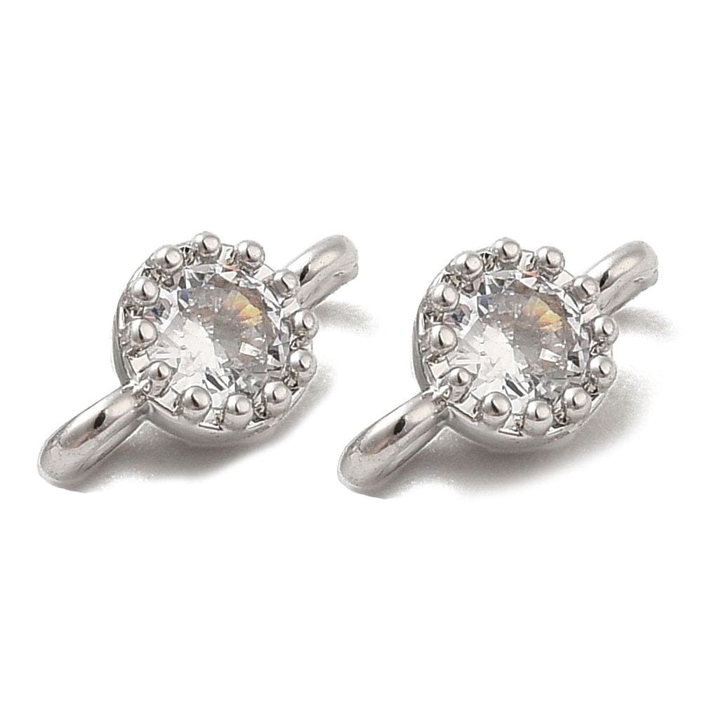 Mellemleds Link Med Zirkonia Sten, Platin Farvet, (8x4x3mm) - Uniq Perler - 111614