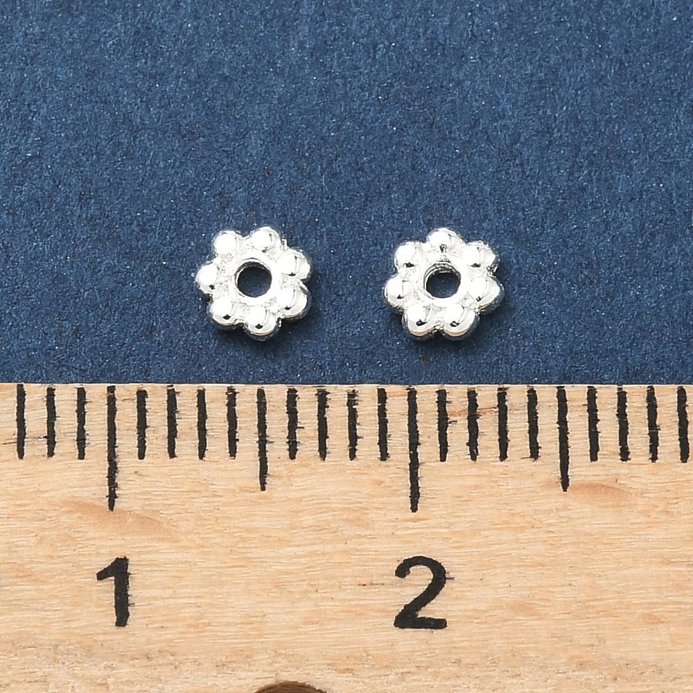 Intermediate Beads – Long-Lasting 925 Sterling Silver Plated Brass, Flower (4x1.2mm)