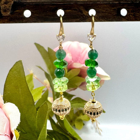 Messing Perler Med Grønne Zirkonia Sten, Langtidsholdbar Forgyldt, (8mm) - Uniq Perler - 114183