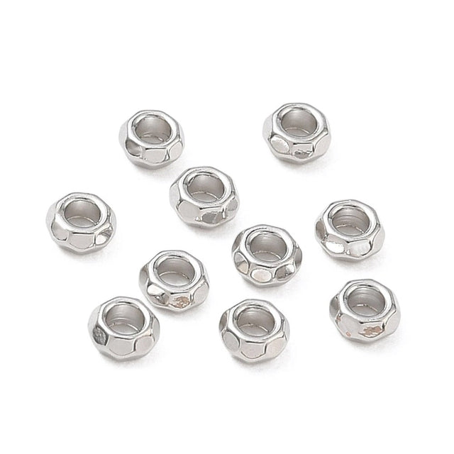 Messing Perler – Rondel, Langtidsholdbar Platinbelagt (4x2mm) 6 stk. - Uniq Perler - 122554