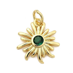 Brass Pendant – Durable, Sun with Green Zirconia (14x15mm, 2 pcs) - Uniq Perler - 