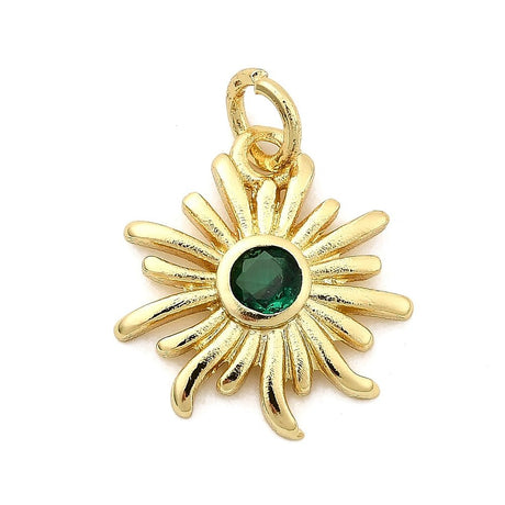 Messing Vedhæng – Langtidsholdbar, Sol med Grøn Zirkonia (14x15mm, 2 stk) - Uniq Perler - 