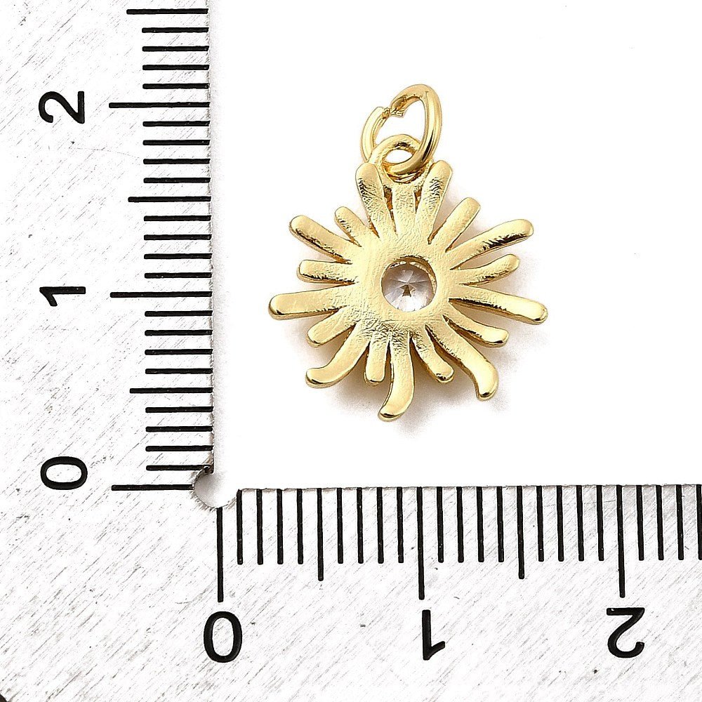 Messing Vedhæng – Langtidsholdbar, Sol med Klar Zirkonia (14x15mm, 2 stk) (Kopi) - Uniq Perler - 