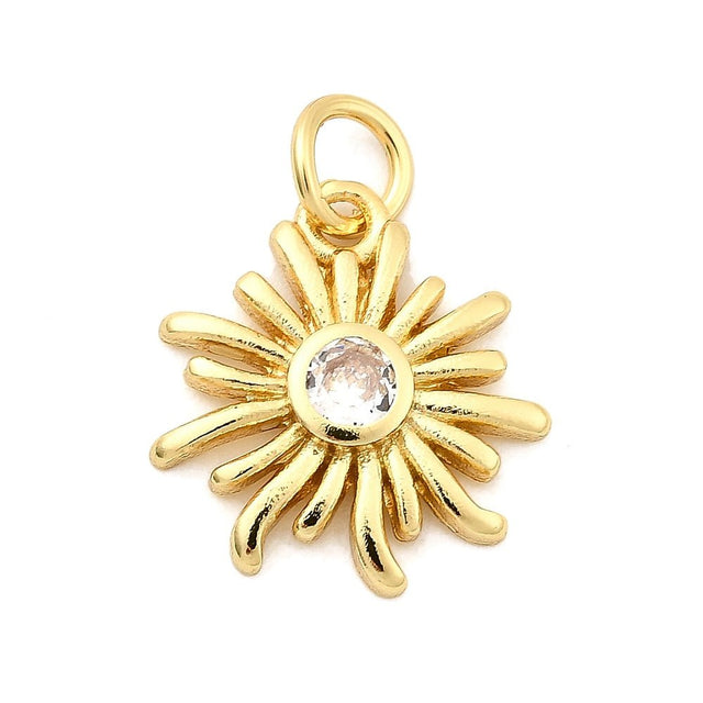 Messing Vedhæng – Langtidsholdbar, Sol med Klar Zirkonia (14x15mm, 2 stk) (Kopi) - Uniq Perler - 