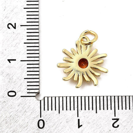 Messing Vedhæng – Langtidsholdbar, Sol med Rød/orange Zirkonia (14x15mm, 2 stk) (Kopi) (Kopi) - Uniq Perler - 