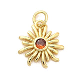 Messing Vedhæng – Langtidsholdbar, Sol med Rød/orange Zirkonia (14x15mm, 2 stk) (Kopi) (Kopi) - Uniq Perler - 