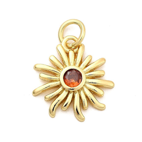 Messing Vedhæng – Langtidsholdbar, Sol med Rød/orange Zirkonia (14x15mm, 2 stk) (Kopi) (Kopi) - Uniq Perler - 