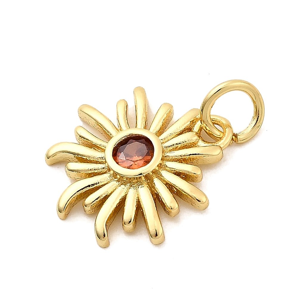 Messing Vedhæng – Langtidsholdbar, Sol med Rød/orange Zirkonia (14x15mm, 2 stk) (Kopi) (Kopi) - Uniq Perler - 