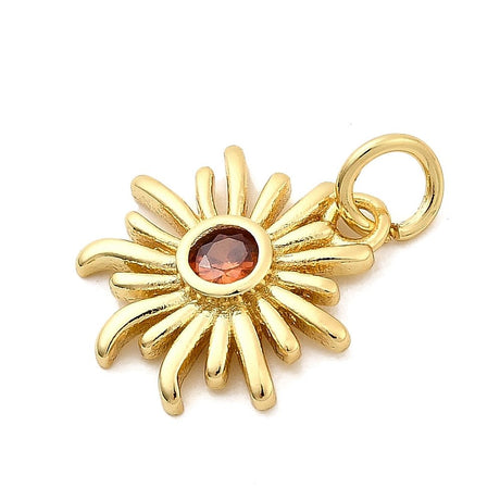 Messing Vedhæng – Langtidsholdbar, Sol med Rød/orange Zirkonia (14x15mm, 2 stk) (Kopi) (Kopi) - Uniq Perler - 