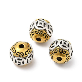 Metal Beads, Antique Silver-plated/Antique Gold-plated, 10mm, 6 pcs - Uniq Perler - 1111489935