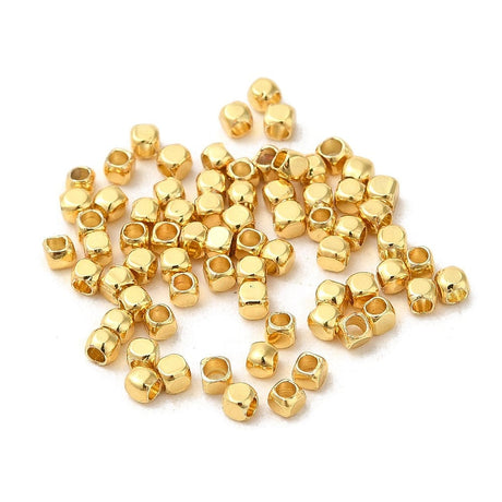 Metal perler Firkantet/kube perler, 8K Langtidsholdbar Forgyldning, 2x2x2 mm, 25 stk.
