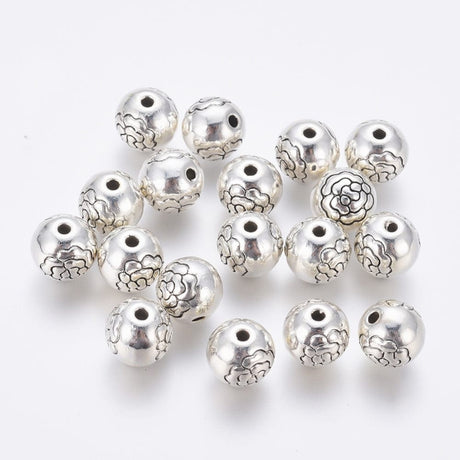 Metal perler Metal Perler, antik forsølvet str. 8 mm, 10 stk.