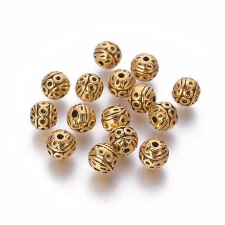 Metal perler Metal Perler, Tibetan, Antik forgyldt, 8mm, 10 Stk