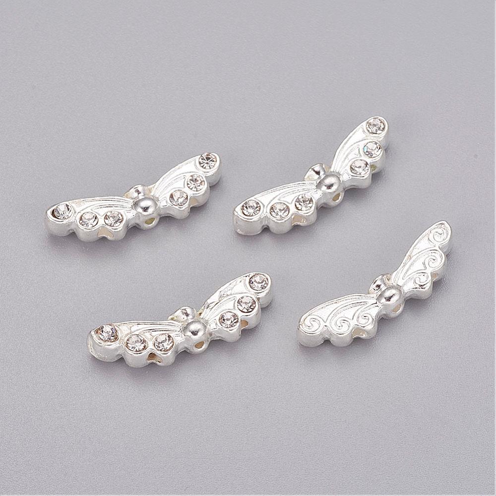 Metal Vinger Med Rhinsten – Forsølvet (21,5x6x4mm), 10 Stk - Uniq Perler - 0000000276