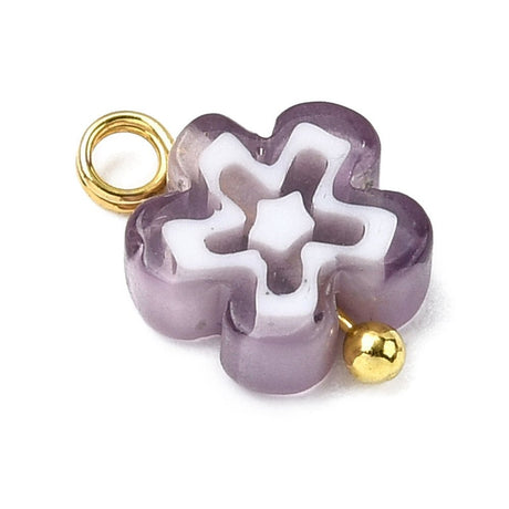 Millefiori Glas Anhänger – Blume mit Vergoldet Aufhängung (10 Stk) - Uniq Perler - 