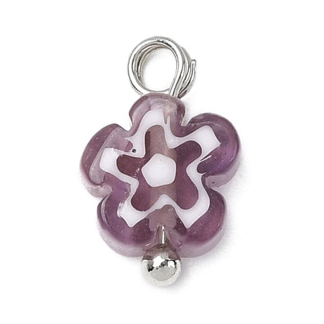 Millefiori Glas Anhänger – Blume mit Platin Anhänger (10 Stk) - Uniq Perler - 