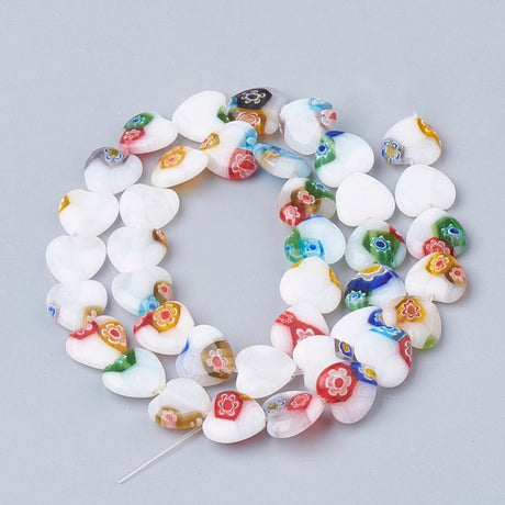 Millefiori Lampwork Perler – Hjerter Mixfarver (10x10x3mm) - Uniq Perler - 